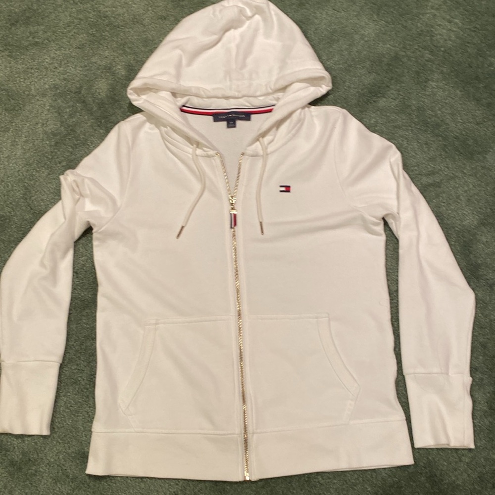 Tommy Hilfiger White Casual Gold Zip Hoodie- S - Picture 6 of 9